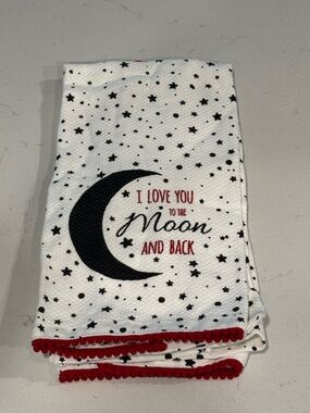 Starry Moon “I Love You to the Moon and Back” Kitchen Towel Set- White/Black/Red